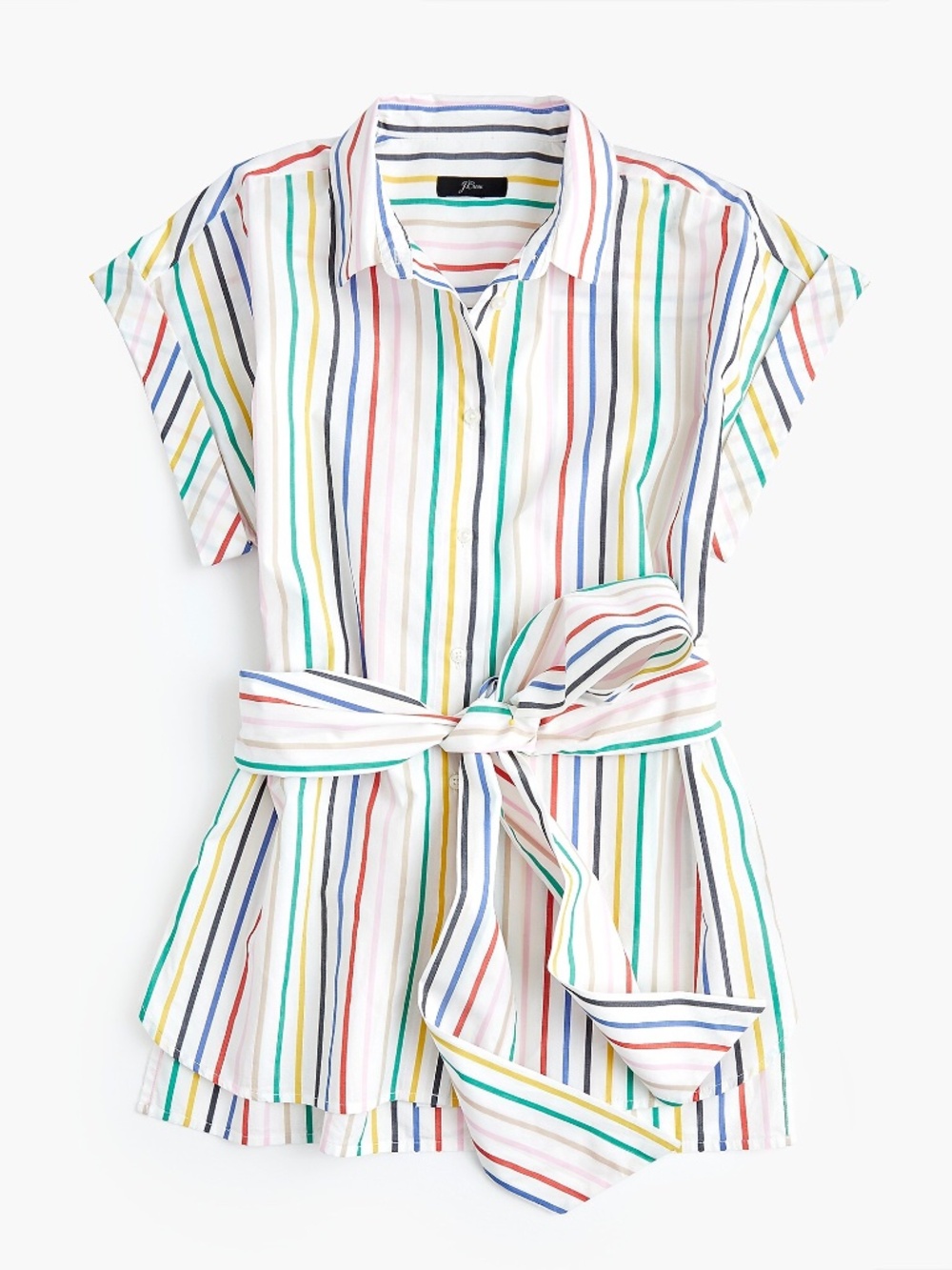 J.Crew Tie-waist Top in Rainbow Mini Stripe Cotton Poplin